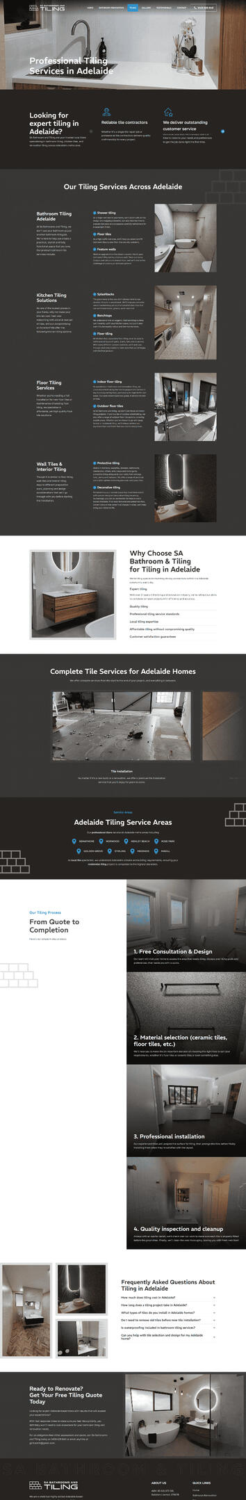 SA Bathroom and Tiling full site screenshot representing professional tiling Adelaide services, specialising in residential tiling, commercial tiling and bathroom renovations.